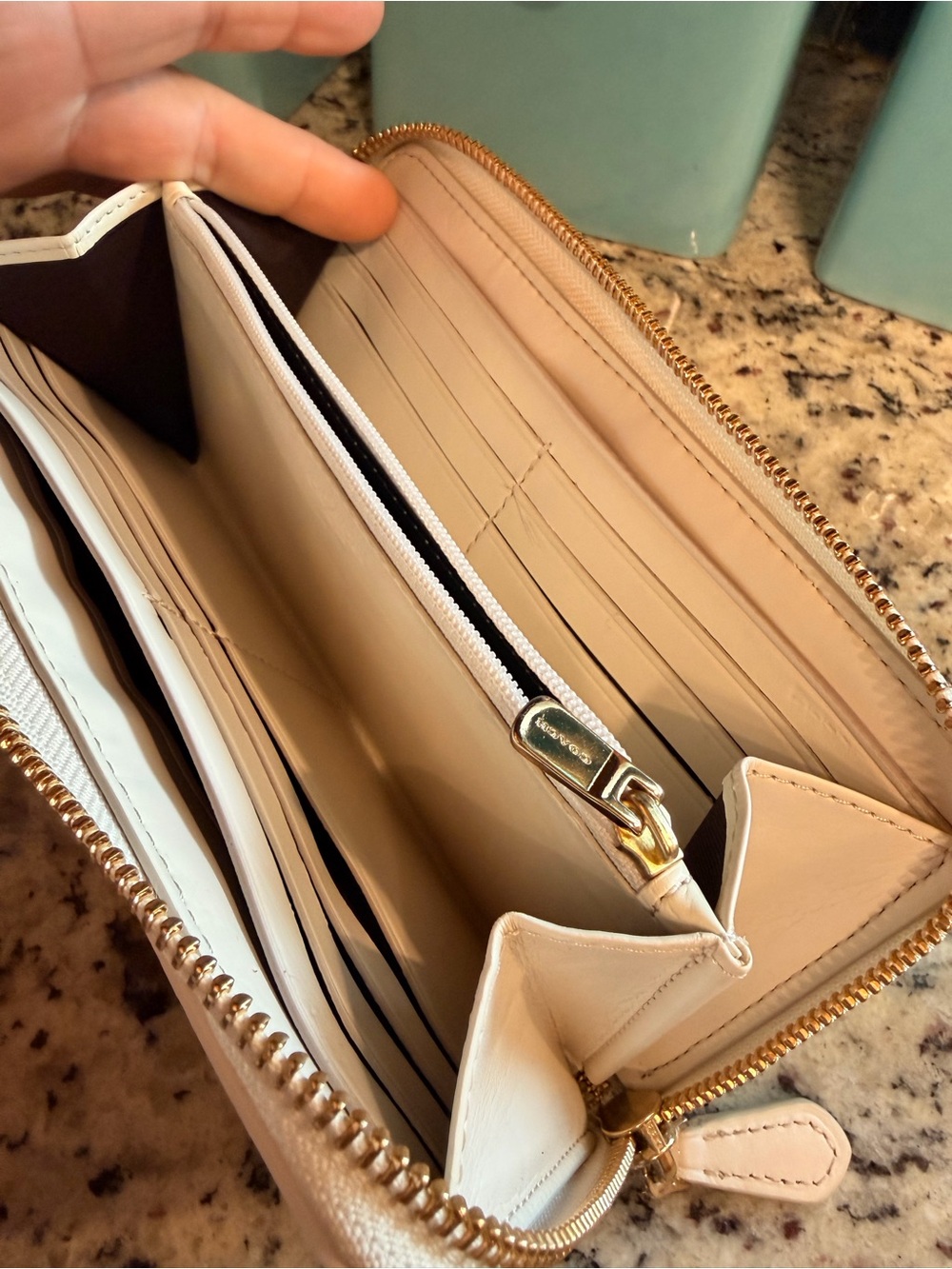 Coach F54630 Tan Canvas Zip Wallet with Chalk Leather Stripe - Picture 8 of 9